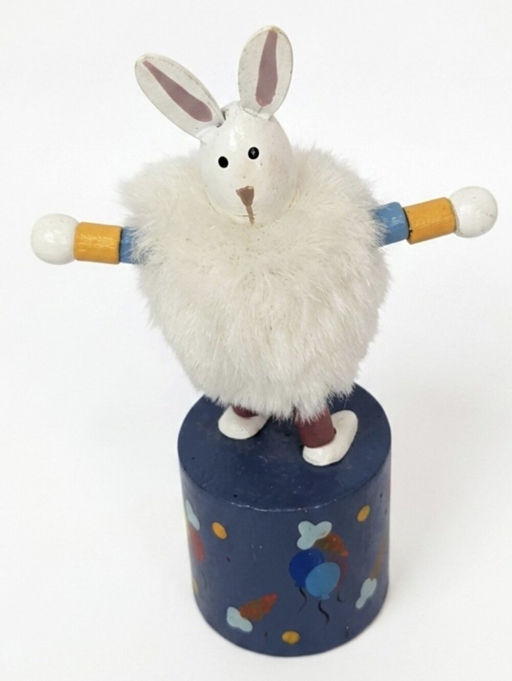 EASTER Bunny Russ Berrie Wooden Push Puppet 4" rabbit vintage 1990s